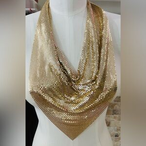 1970s vintage/new gold pixel mesh cowl necklace & earrings set